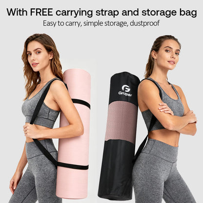 Yoga Mat Non Slip NBR Extra Thick Yoga Mat, 72"L x 32"/24"W x 0.6"/0.4"TH (185cm x 80cm/61cm x 15mm/10mm), Anti-Tear Exercise Mat with Carrying Strap and Bag, Workout Mats for Yoga, Pilates