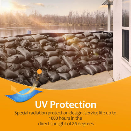Heavy Duty Sand Bags With Tie Strings - 1600 Hours UV Protection, Polypropylene, 16" x 25.5" - Ultra Tough Sandbags for Hurricane Flooding (Black, 50 Bags)
