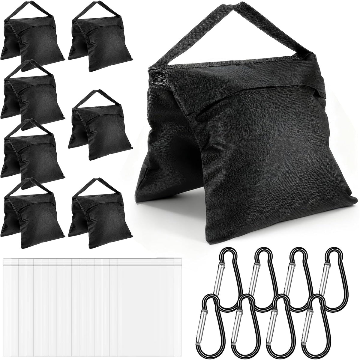 8 Pack Heavy Duty Sandbags with Clips, 20"x9.6" Oxford Cloth Weight Bags for Photography Studio Light Stand, Canopy, Tripod & Outdoor Tent