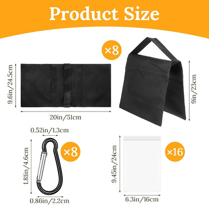 8 Pack Heavy Duty Sandbags with Clips, 20"x9.6" Oxford Cloth Weight Bags for Photography Studio Light Stand, Canopy, Tripod & Outdoor Tent