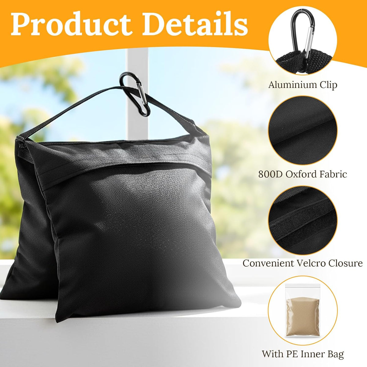 8 Pack Heavy Duty Sandbags with Clips, 20"x9.6" Oxford Cloth Weight Bags for Photography Studio Light Stand, Canopy, Tripod & Outdoor Tent
