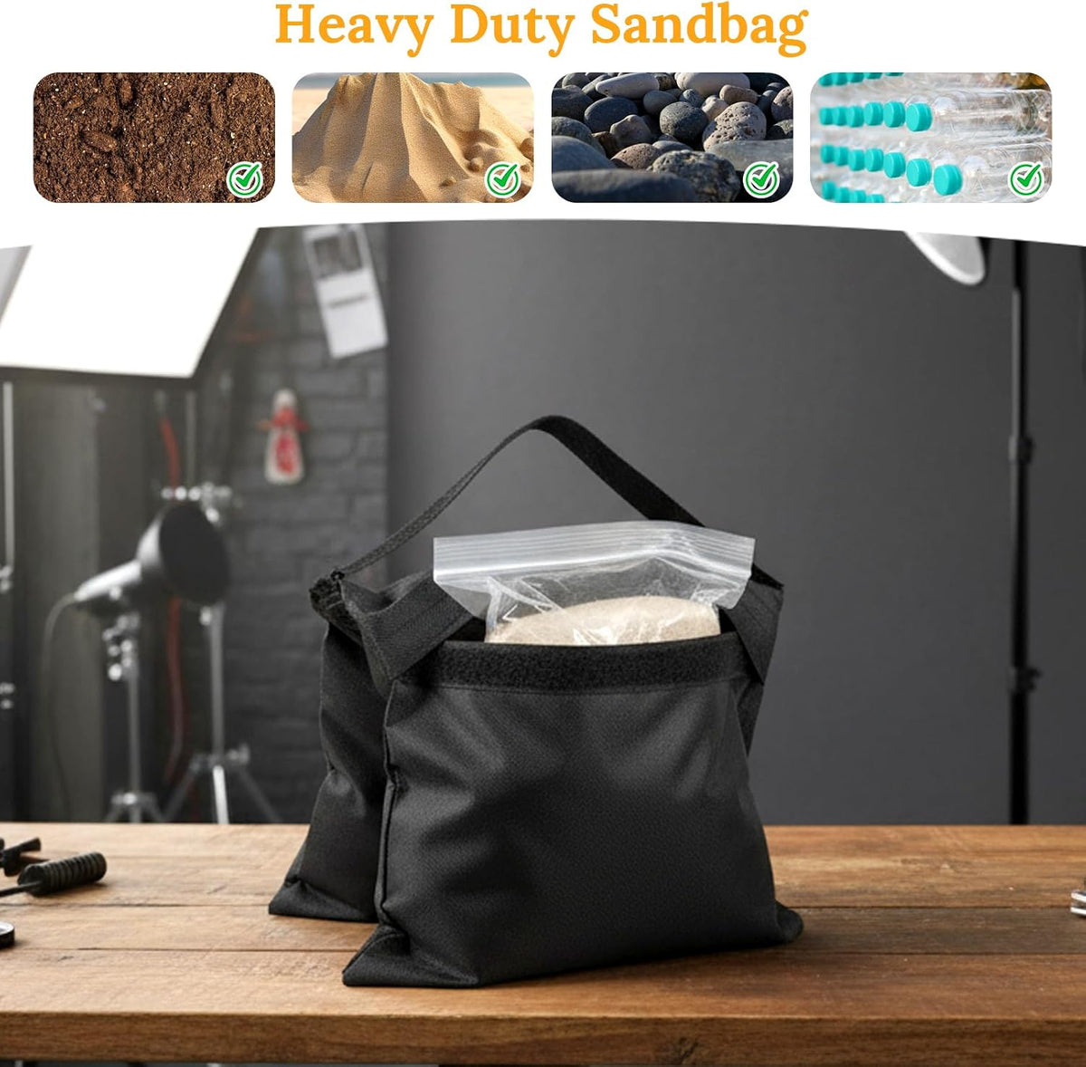 8 Pack Heavy Duty Sandbags with Clips, 20"x9.6" Oxford Cloth Weight Bags for Photography Studio Light Stand, Canopy, Tripod & Outdoor Tent