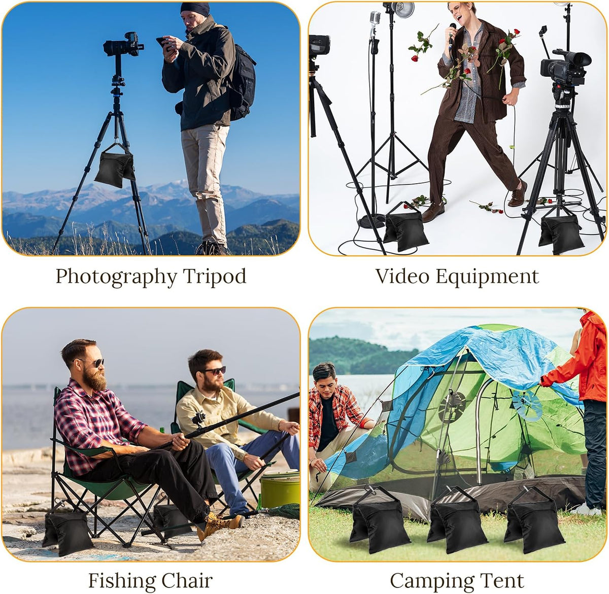 8 Pack Heavy Duty Sandbags with Clips, 20"x9.6" Oxford Cloth Weight Bags for Photography Studio Light Stand, Canopy, Tripod & Outdoor Tent