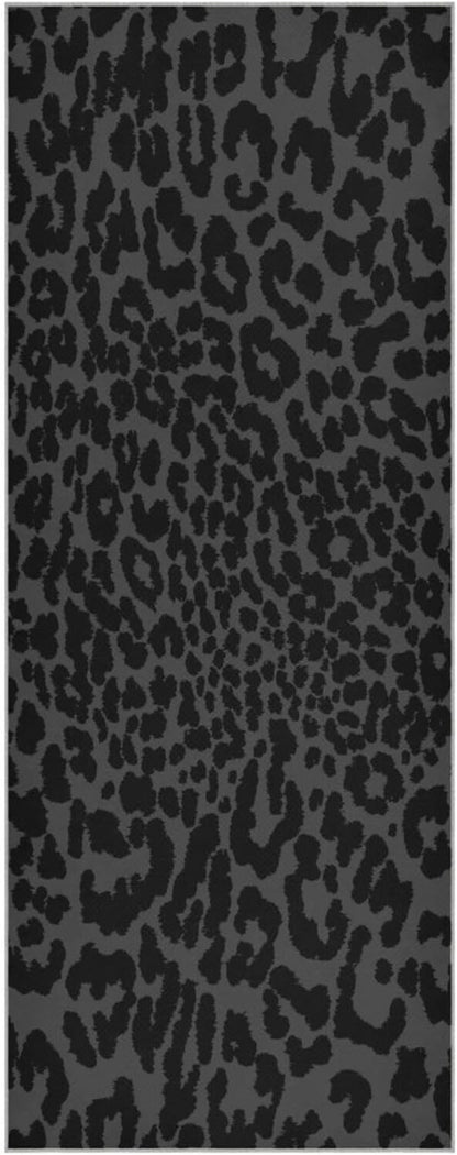 Leopard Black Yoga Mat Towel, Non Slip Sweat Absorbent Hot Yoga Towel Portable Lightweight Travel Workout Towel with Storage Bag for Home Yoga, Pilates, Fitness 73x 27 Inch