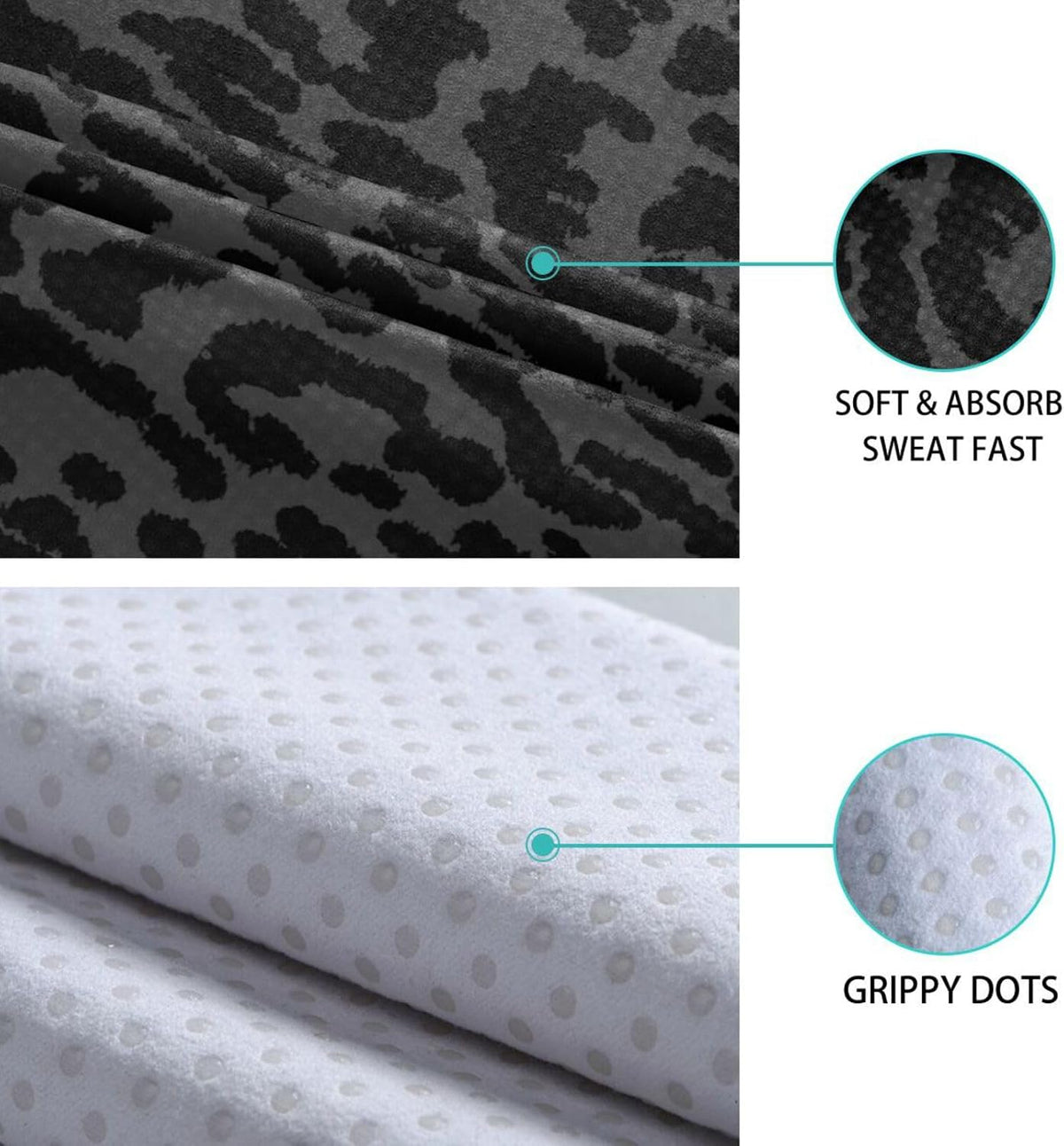 Leopard Black Yoga Mat Towel, Non Slip Sweat Absorbent Hot Yoga Towel Portable Lightweight Travel Workout Towel with Storage Bag for Home Yoga, Pilates, Fitness 73x 27 Inch
