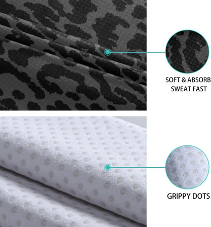 Leopard Black Yoga Mat Towel, Non Slip Sweat Absorbent Hot Yoga Towel Portable Lightweight Travel Workout Towel with Storage Bag for Home Yoga, Pilates, Fitness 73x 27 Inch