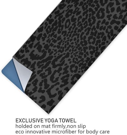 Leopard Black Yoga Mat Towel, Non Slip Sweat Absorbent Hot Yoga Towel Portable Lightweight Travel Workout Towel with Storage Bag for Home Yoga, Pilates, Fitness 73x 27 Inch