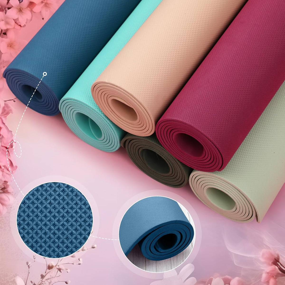 6 Pack Yoga Mats Bulk 68 x 24 Inches Non Slip Exercise Yoga Mat 4 mm Thick Anti Slip Tear Resistant Sports Gym for Fitness Stretching Home Workout and Studio