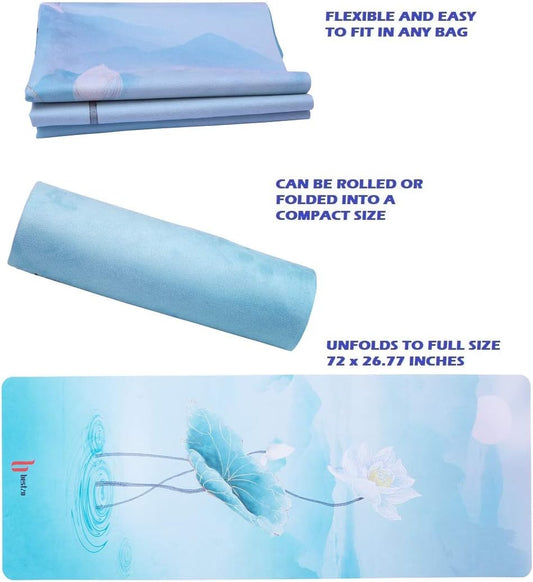 Travel Yoga Mat-Sweat Absorbent Anti Slip,Portable 1/16 Inch Ultra Thin Folding Mat for Yoga Pilates Fitness Exercise,Comes with Carrying Bag (Quiet Lotus)