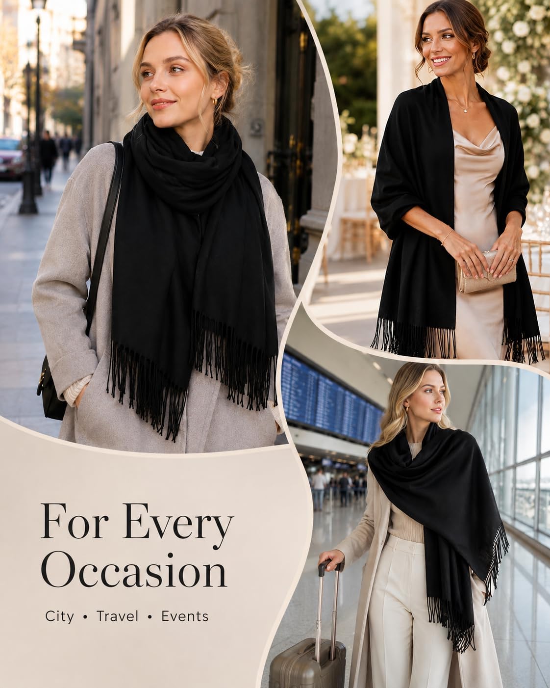 Women's Fringe Shawl Wrap Pashmina Scarf for Wedding Evening