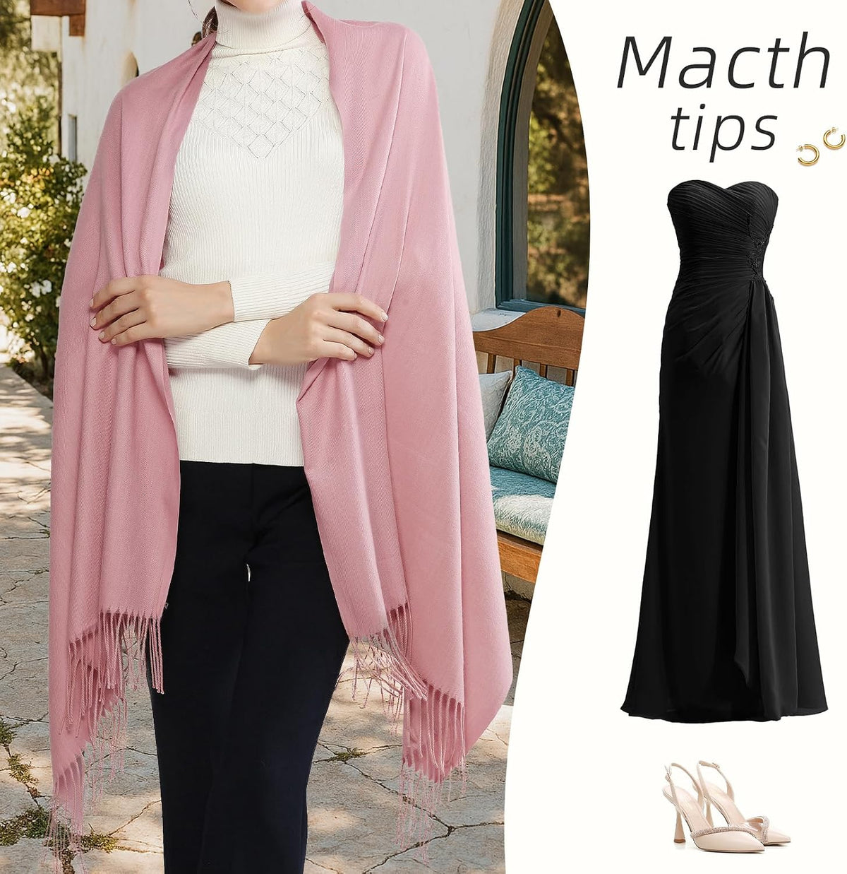 Women's Fringe Shawl Wrap Pashmina Scarf for Wedding Evening