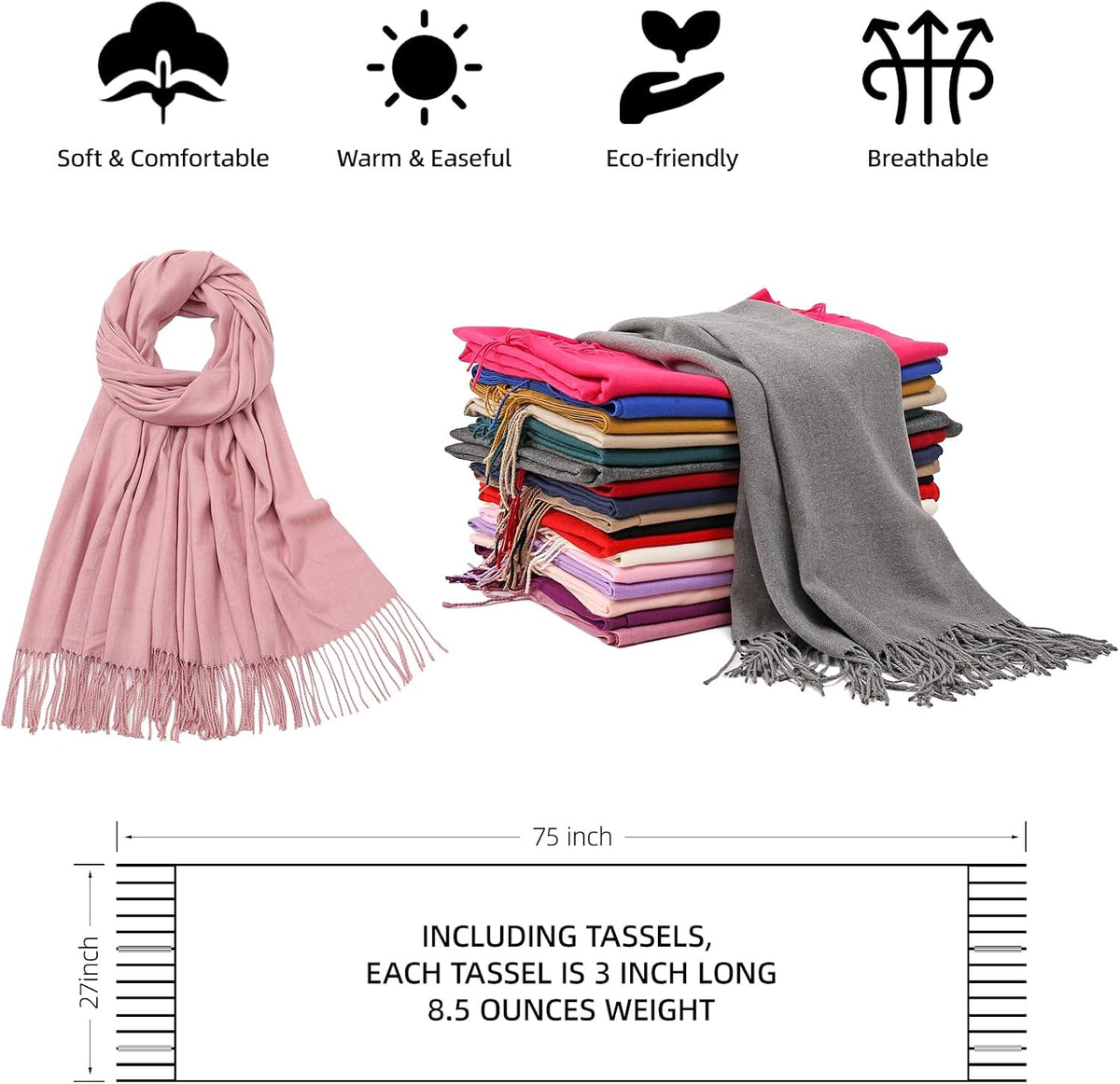 Women's Fringe Shawl Wrap Pashmina Scarf for Wedding Evening