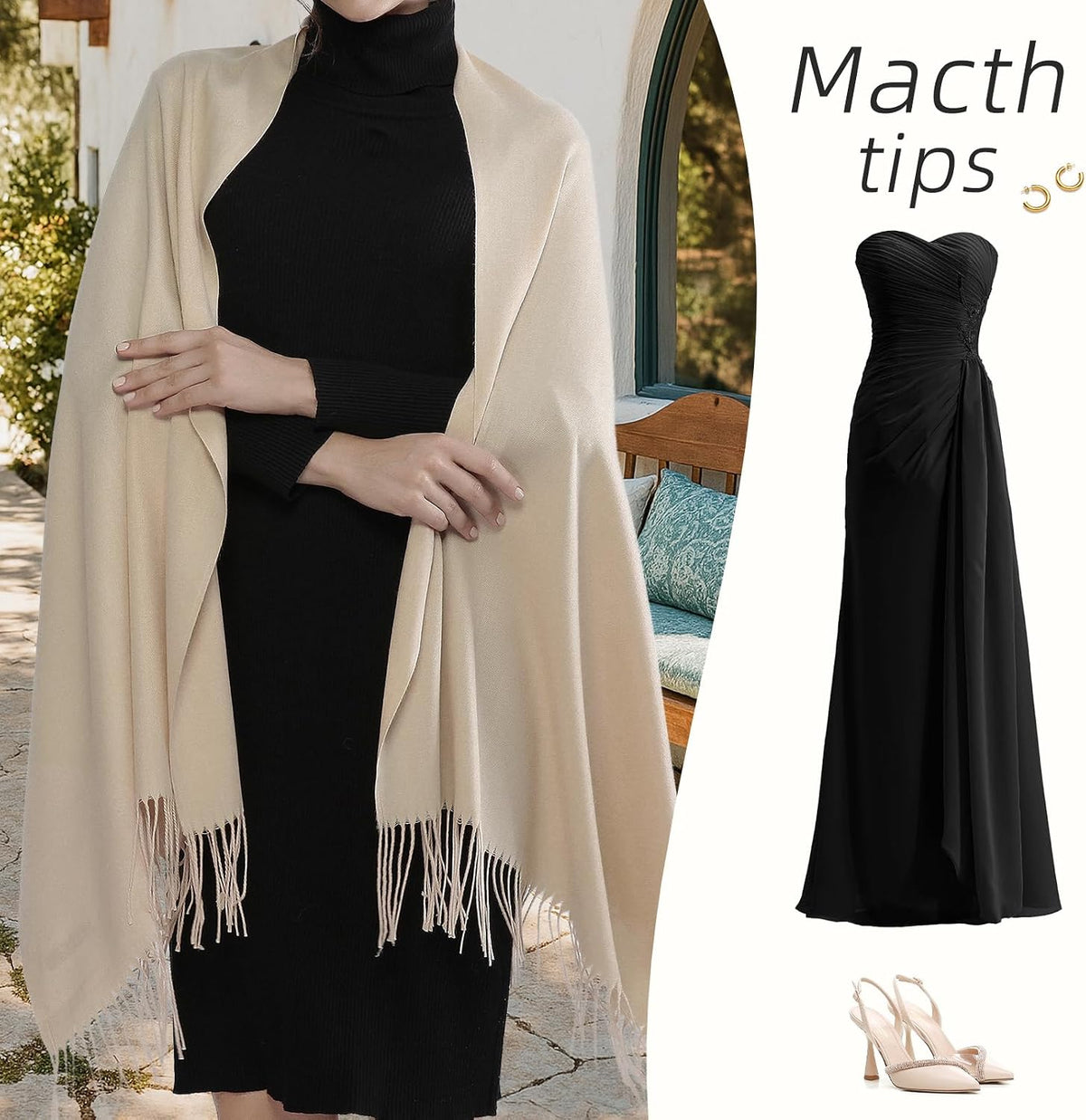 Women's Fringe Shawl Wrap Pashmina Scarf for Wedding Evening