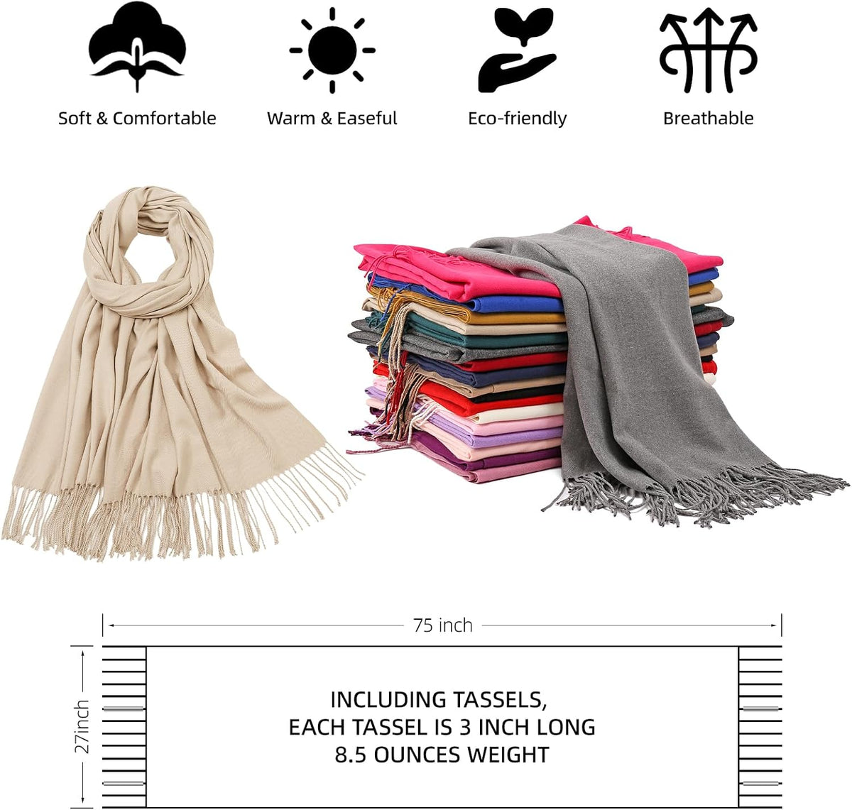 Women's Fringe Shawl Wrap Pashmina Scarf for Wedding Evening