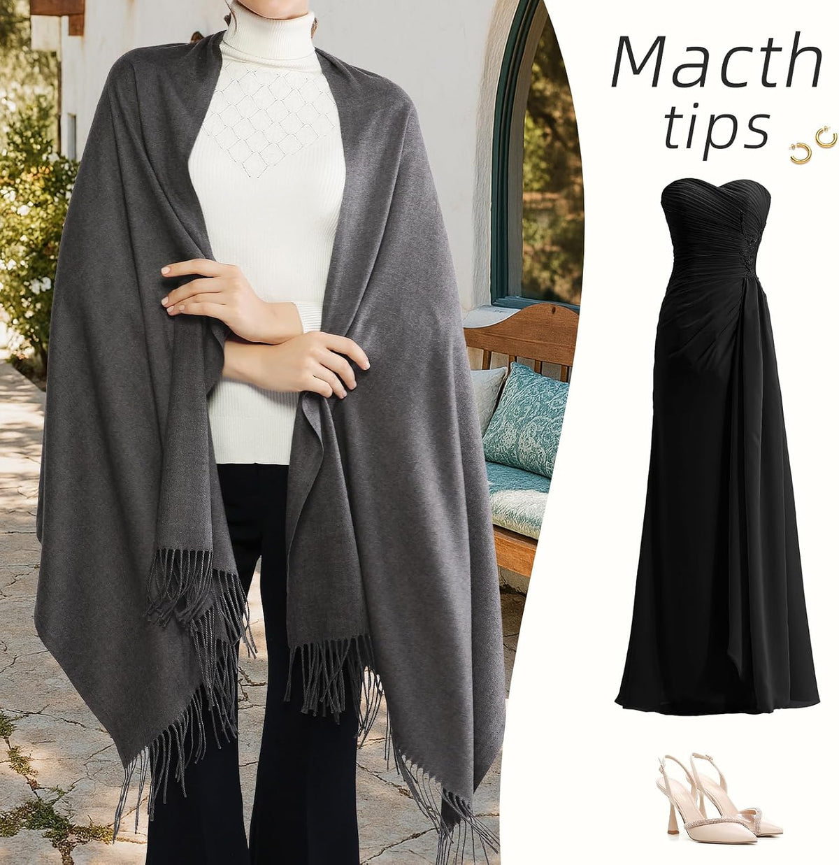Women's Fringe Shawl Wrap Pashmina Scarf for Wedding Evening