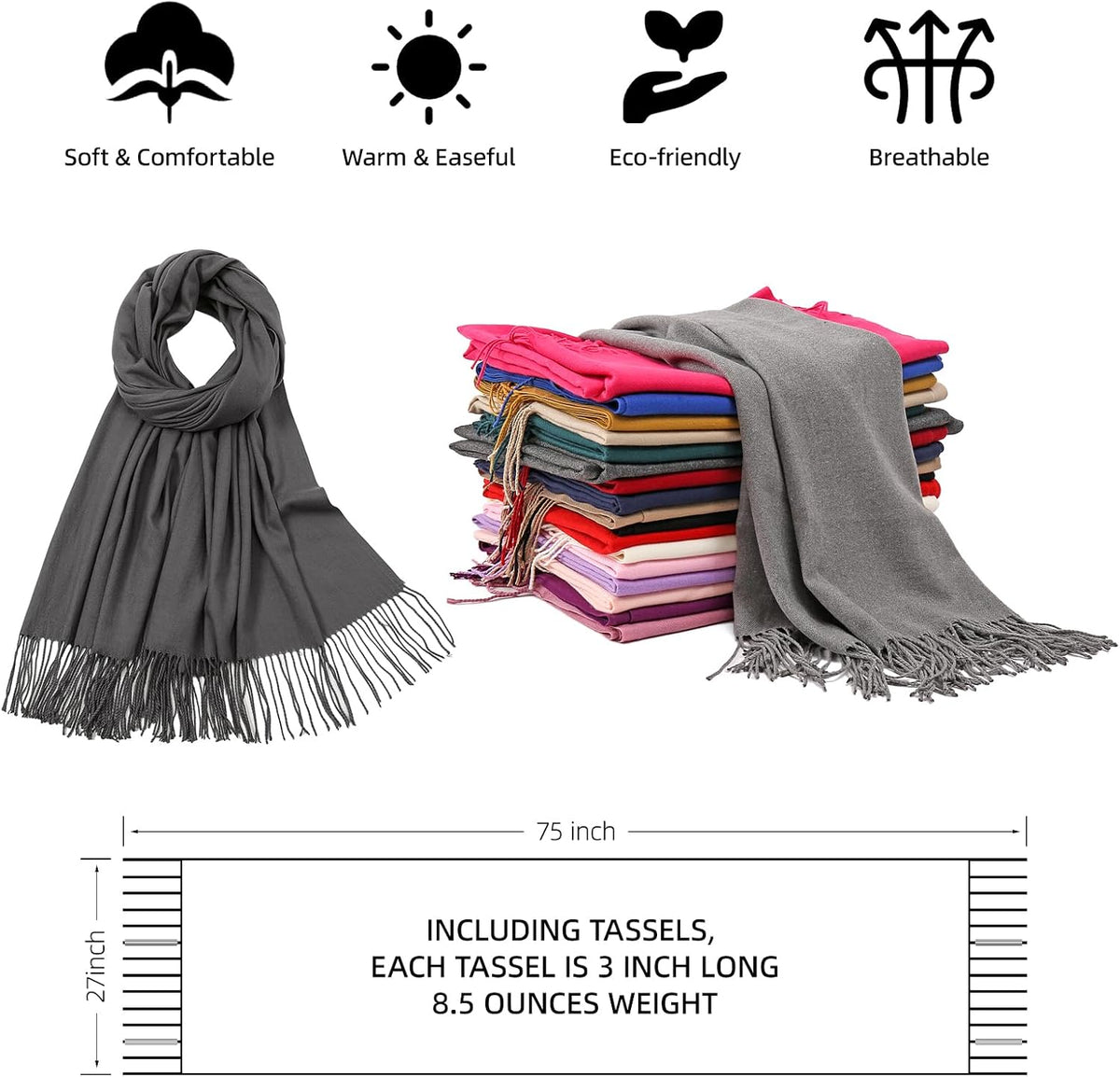 Women's Fringe Shawl Wrap Pashmina Scarf for Wedding Evening