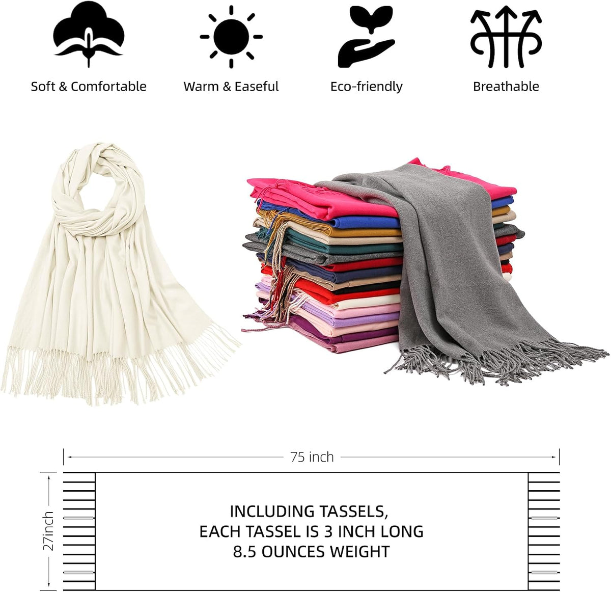 Women's Fringe Shawl Wrap Pashmina Scarf for Wedding Evening