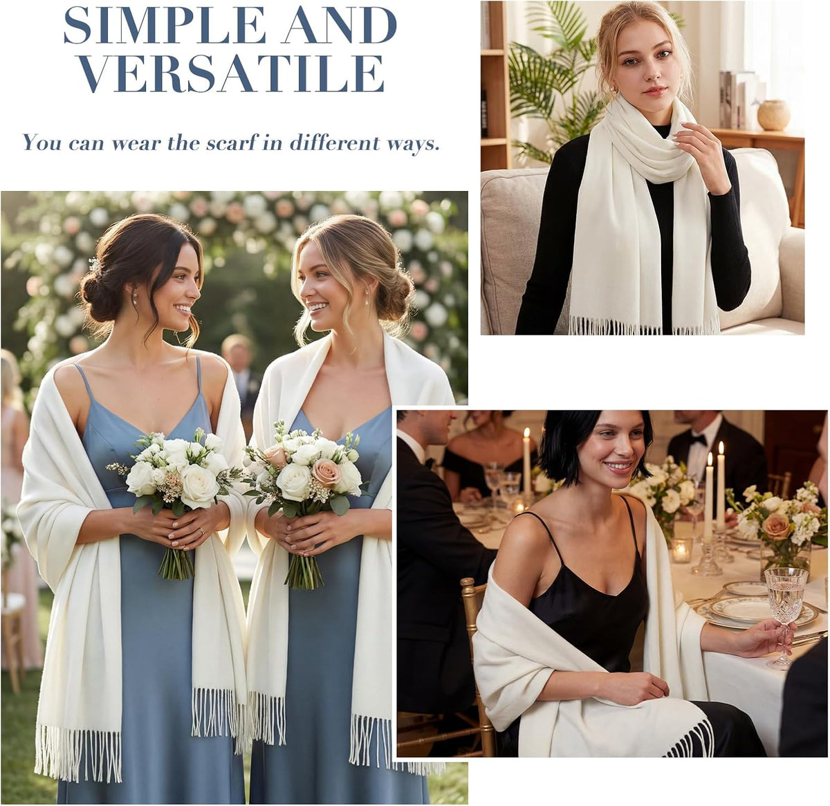 Women's Fringe Shawl Wrap Pashmina Scarf for Wedding Evening