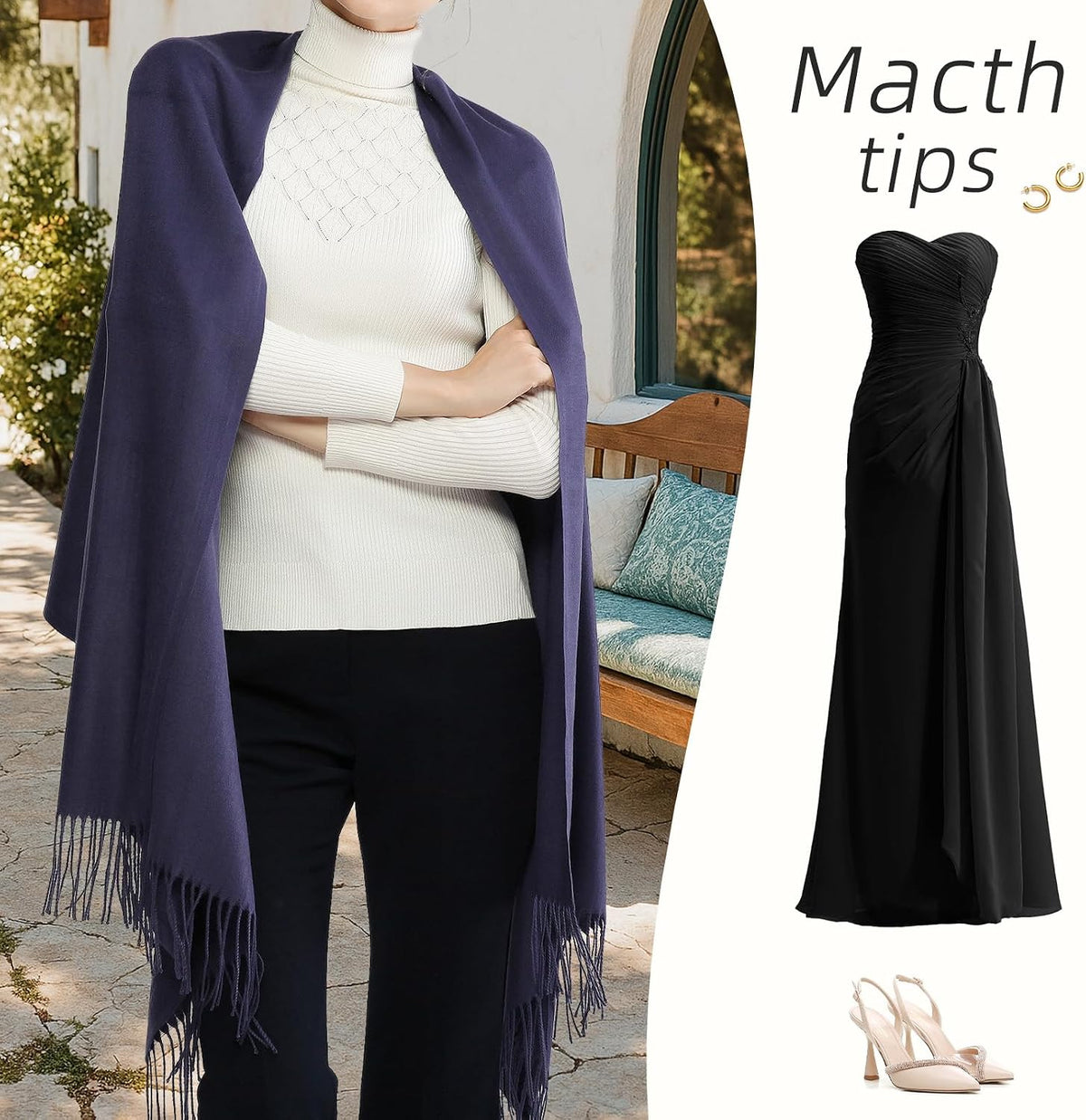 Women's Fringe Shawl Wrap Pashmina Scarf for Wedding Evening