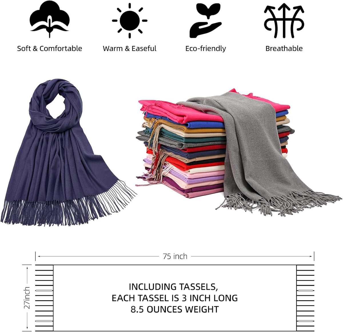 Women's Fringe Shawl Wrap Pashmina Scarf for Wedding Evening