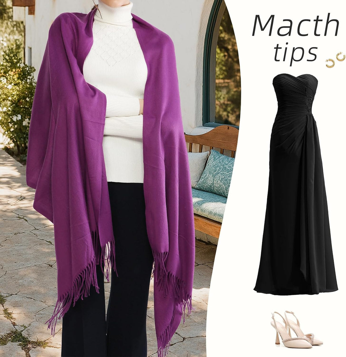Women's Fringe Shawl Wrap Pashmina Scarf for Wedding Evening