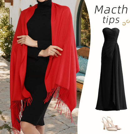 Women's Fringe Shawl Wrap Pashmina Scarf for Wedding Evening