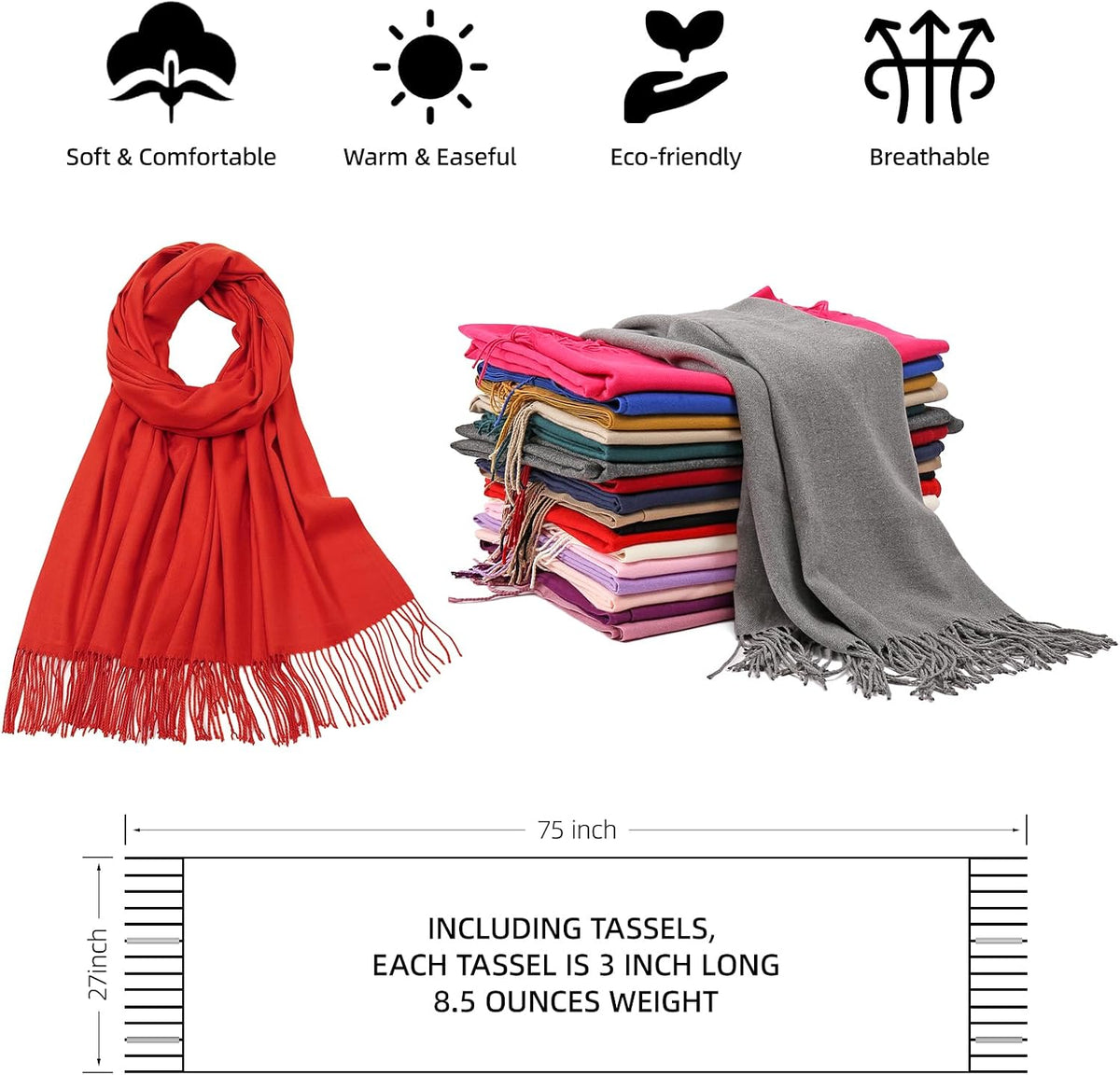 Women's Fringe Shawl Wrap Pashmina Scarf for Wedding Evening
