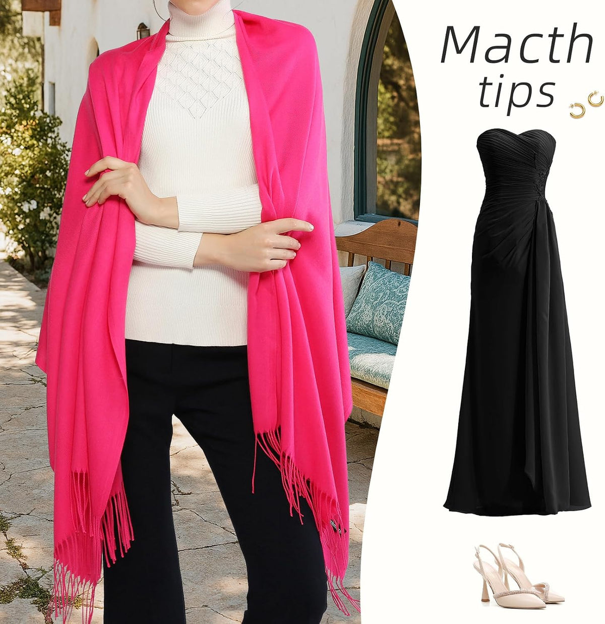 Women's Fringe Shawl Wrap Pashmina Scarf for Wedding Evening
