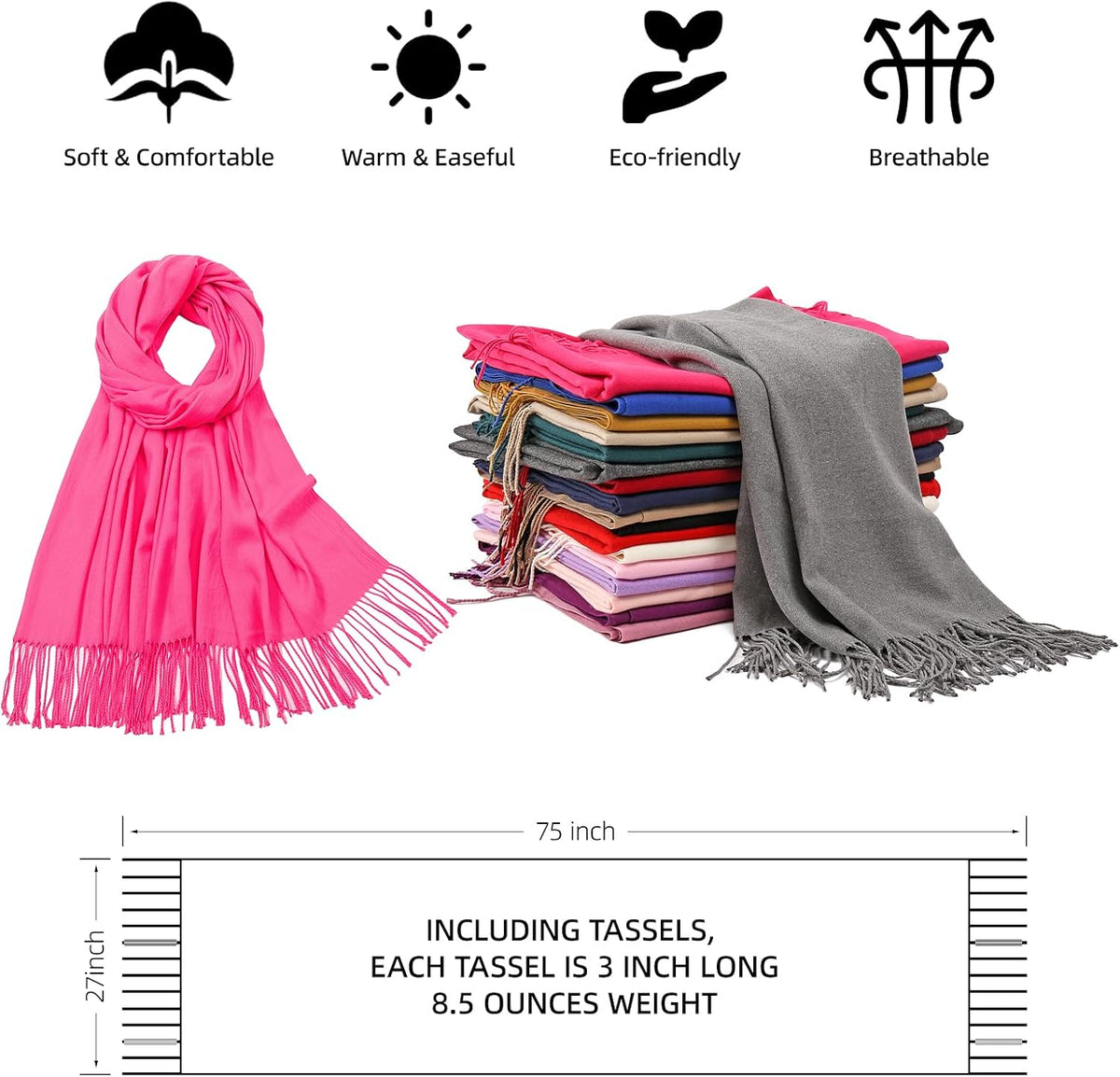Women's Fringe Shawl Wrap Pashmina Scarf for Wedding Evening
