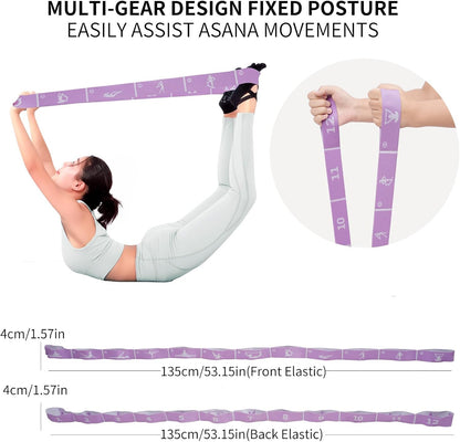 Yoga Blocks 2 Pack with Elastic Stretch Band & Bag – High Density Foam Yoga Blocks for Stability, Deep Stretching & Balance, 12-Loop Resistance Strap for Yoga, Pilates, Dance & Flexibility Training