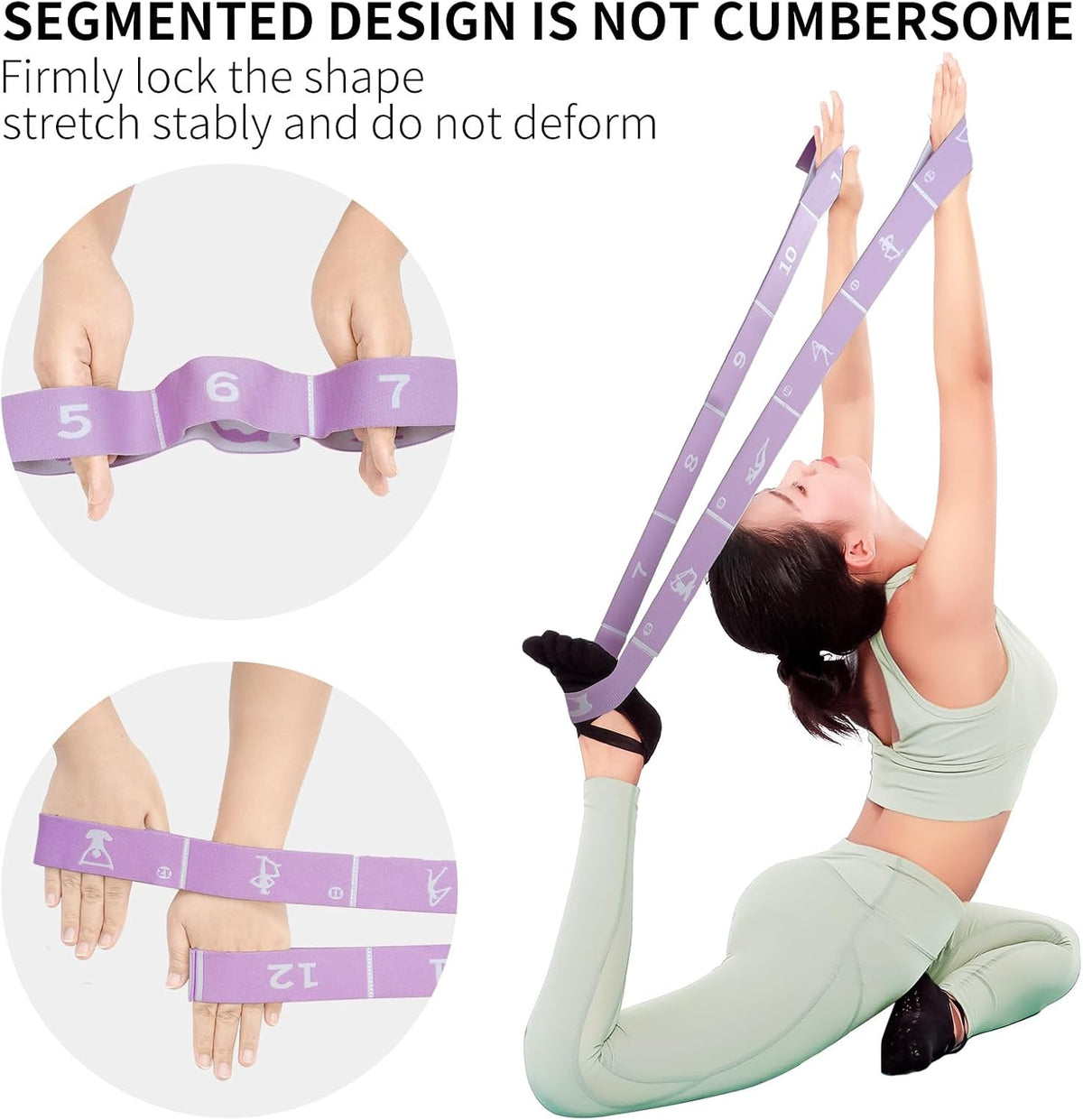 Yoga Blocks 2 Pack with Elastic Stretch Band & Bag – High Density Foam Yoga Blocks for Stability, Deep Stretching & Balance, 12-Loop Resistance Strap for Yoga, Pilates, Dance & Flexibility Training