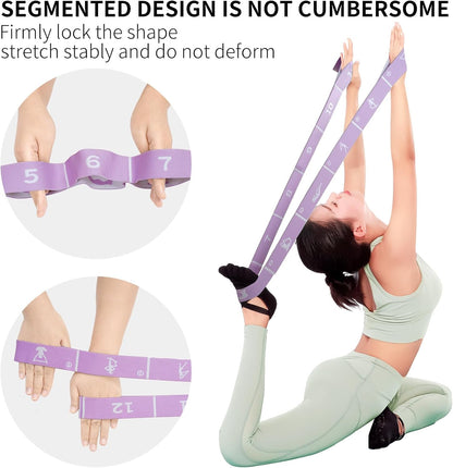 Yoga Blocks 2 Pack with Elastic Stretch Band & Bag – High Density Foam Yoga Blocks for Stability, Deep Stretching & Balance, 12-Loop Resistance Strap for Yoga, Pilates, Dance & Flexibility Training