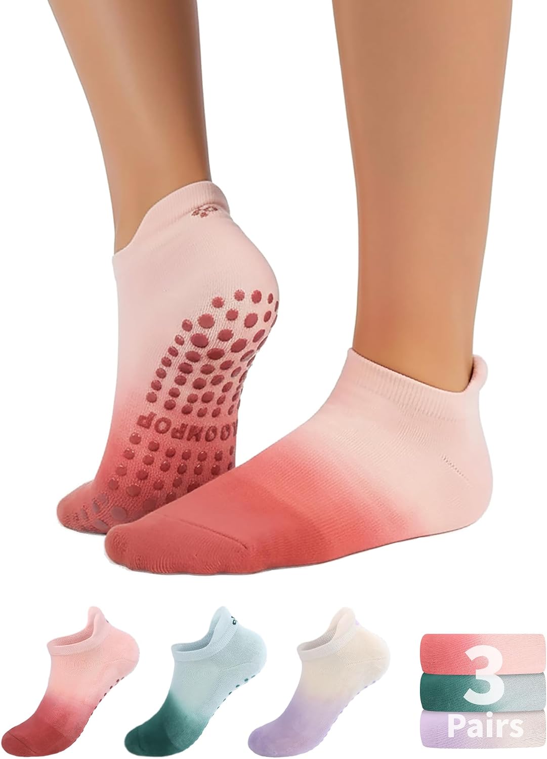 Women's Ombré Pilates Grip Socks, Non-Slip Yoga & Barre Socks