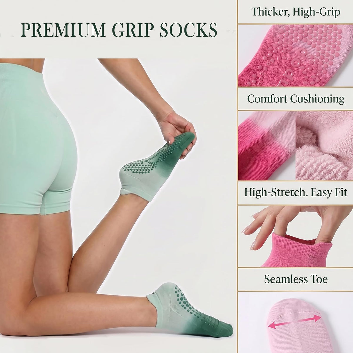 Women's Ombré Pilates Grip Socks, Non-Slip Yoga & Barre Socks