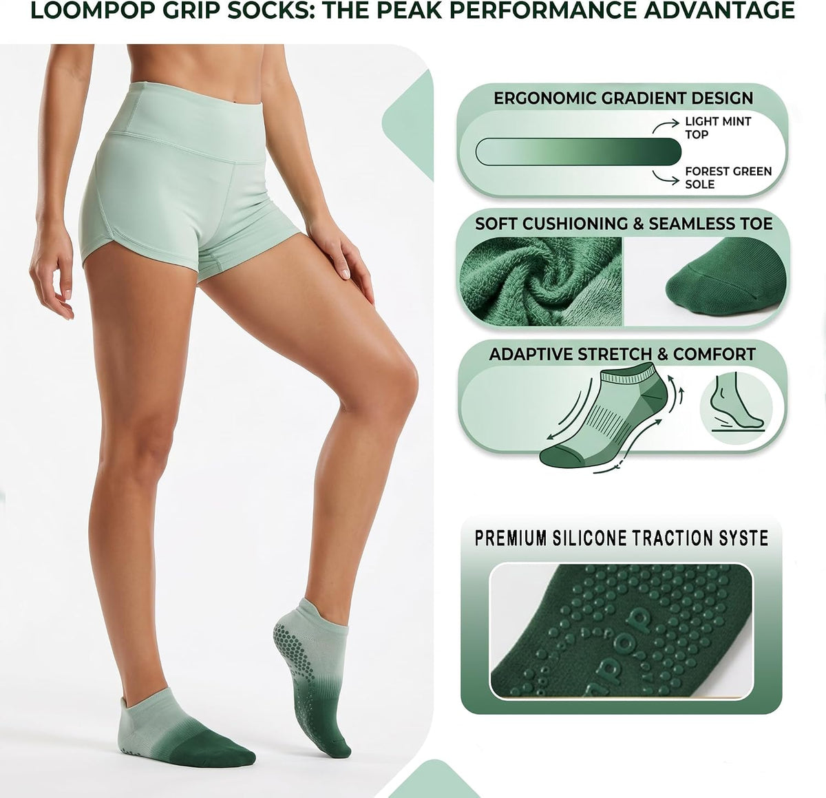 Women's Ombré Pilates Grip Socks, Non-Slip Yoga & Barre Socks