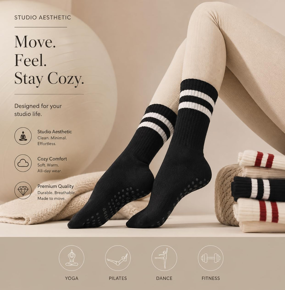 Women's Ombré Pilates Grip Socks, Non-Slip Yoga & Barre Socks