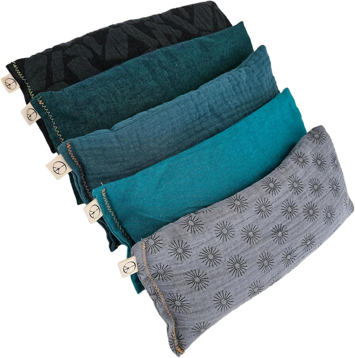 Unscented Eye Pillows (Sampler Pack of 5) - Soft Cotton Gauze Flannel - Filled with Flax Seed Weighted for Yoga Meditation Headache Relief Sleep Massage Bulk - Blue Teal