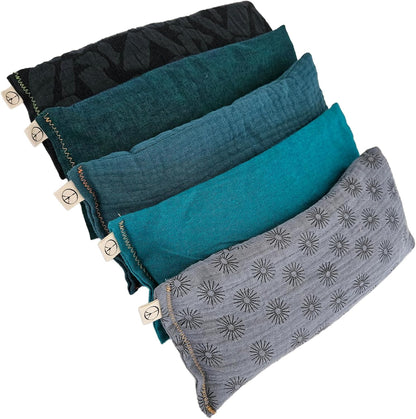 Unscented Eye Pillows (Sampler Pack of 5) - Soft Cotton Gauze Flannel - Filled with Flax Seed Weighted for Yoga Meditation Headache Relief Sleep Massage Bulk - Blue Teal