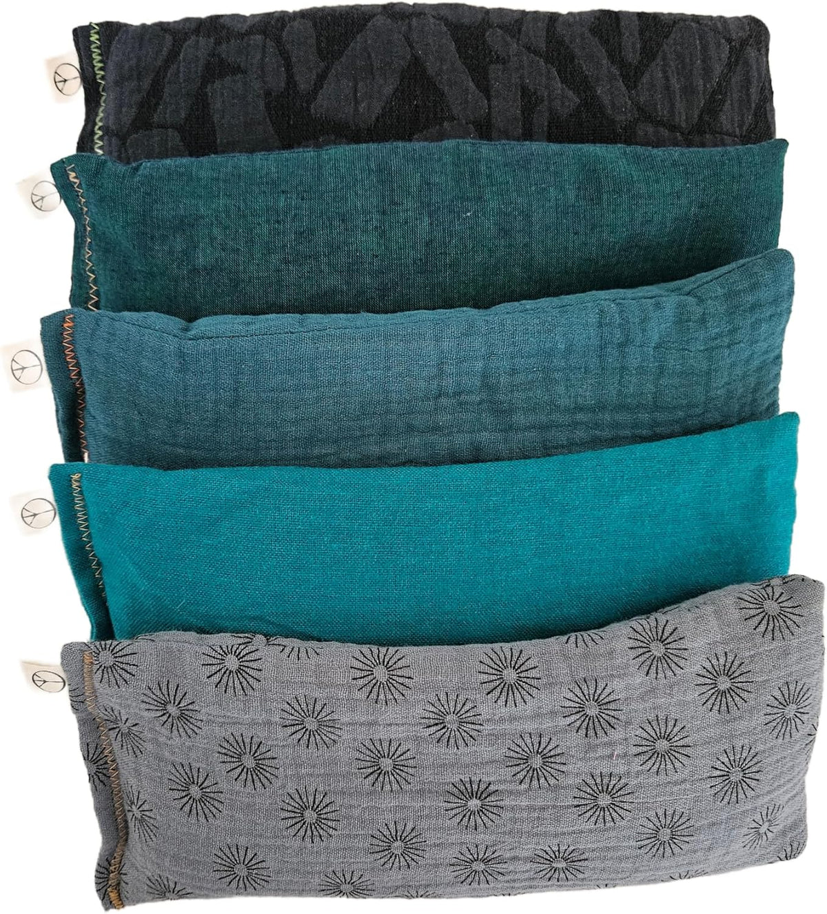 Unscented Eye Pillows (Sampler Pack of 5) - Soft Cotton Gauze Flannel - Filled with Flax Seed Weighted for Yoga Meditation Headache Relief Sleep Massage Bulk - Blue Teal