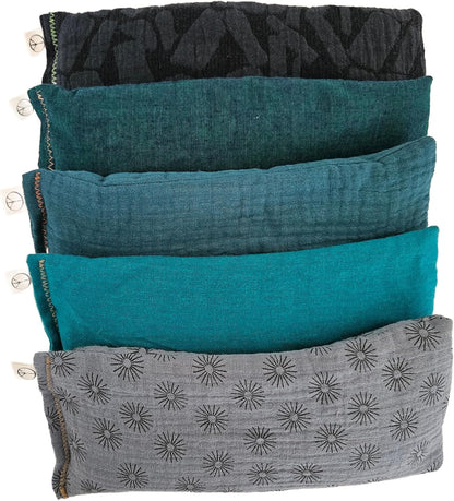 Unscented Eye Pillows (Sampler Pack of 5) - Soft Cotton Gauze Flannel - Filled with Flax Seed Weighted for Yoga Meditation Headache Relief Sleep Massage Bulk - Blue Teal