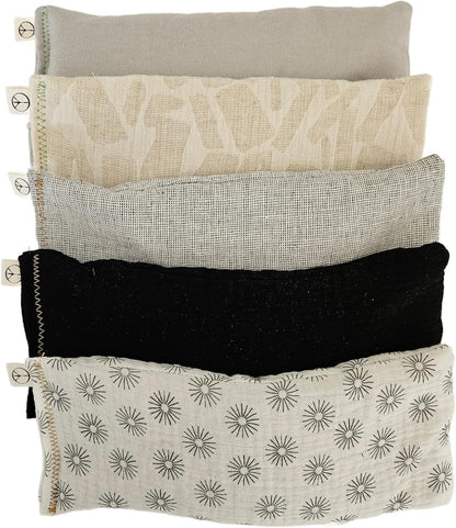 Unscented Eye Pillows (Sampler Pack of 5) - Soft Cotton Gauze Flannel - Filled with Flax Seed Weighted for Yoga Meditation Headache Relief Sleep Massage Bulk - Blue Teal