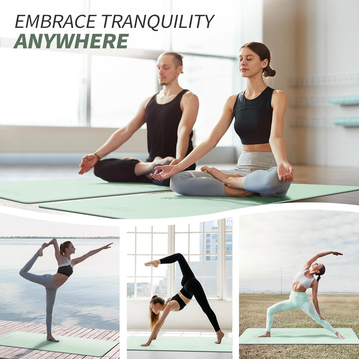 Yoga Mat for Women Men Kids, 1/3 & 1/4 & 2/5 Inch Extra Thick Yoga Mat Non Slip, 72" x 24" TPE Yoga Mats, Workout Mat with Carrying Strap for Yoga, Pilates and Floor Exercises