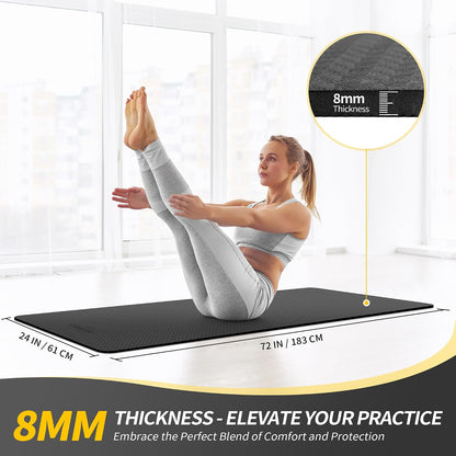Yoga Mat for Women Men Kids, 1/3 & 1/4 & 2/5 Inch Extra Thick Yoga Mat Non Slip, 72" x 24" TPE Yoga Mats, Workout Mat with Carrying Strap for Yoga, Pilates and Floor Exercises