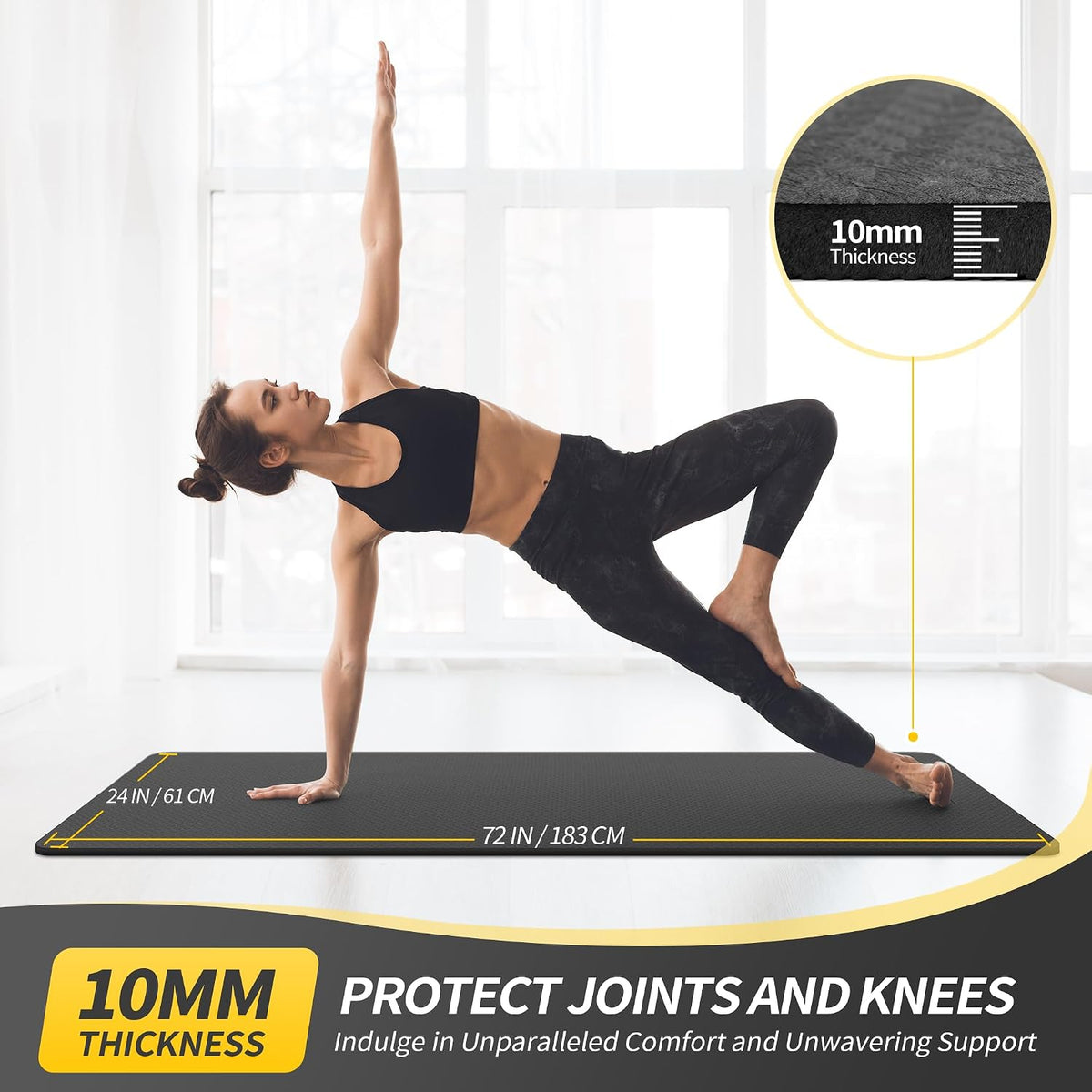 Yoga Mat for Women Men Kids, 1/3 & 1/4 & 2/5 Inch Extra Thick Yoga Mat Non Slip, 72" x 24" TPE Yoga Mats, Workout Mat with Carrying Strap for Yoga, Pilates and Floor Exercises