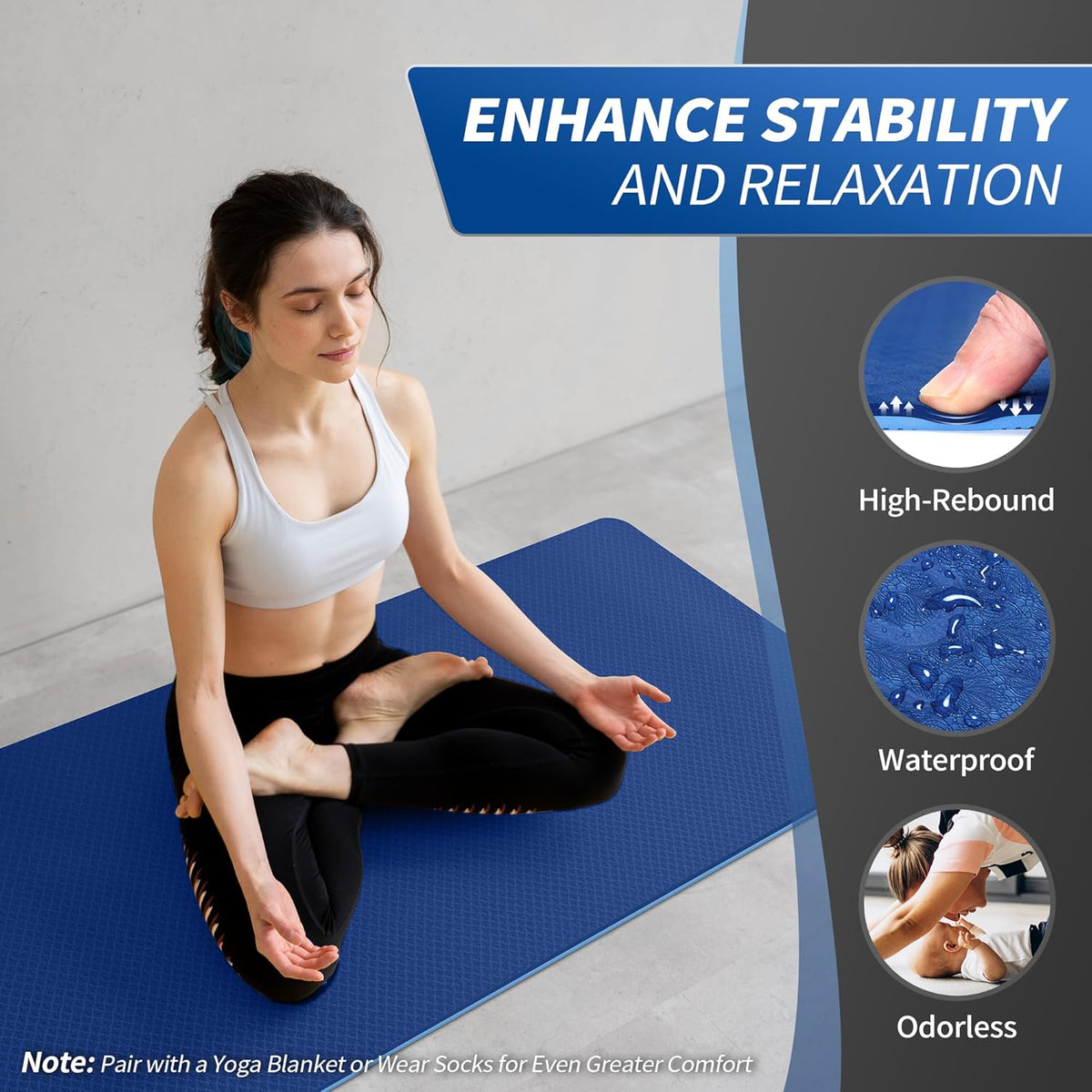 Yoga Mat for Women Men Kids, 1/3 & 1/4 & 2/5 Inch Extra Thick Yoga Mat Non Slip, 72" x 24" TPE Yoga Mats, Workout Mat with Carrying Strap for Yoga, Pilates and Floor Exercises