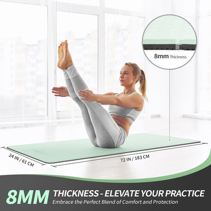 Yoga Mat for Women Men Kids, 1/3 & 1/4 & 2/5 Inch Extra Thick Yoga Mat Non Slip, 72" x 24" TPE Yoga Mats, Workout Mat with Carrying Strap for Yoga, Pilates and Floor Exercises