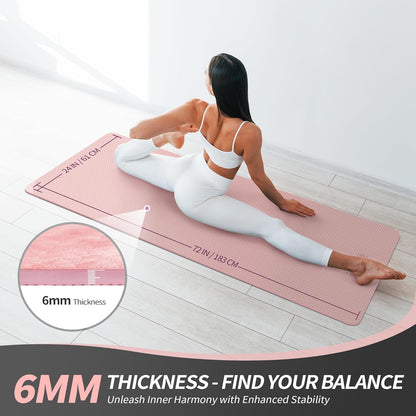 Yoga Mat for Women Men Kids, 1/3 & 1/4 & 2/5 Inch Extra Thick Yoga Mat Non Slip, 72" x 24" TPE Yoga Mats, Workout Mat with Carrying Strap for Yoga, Pilates and Floor Exercises