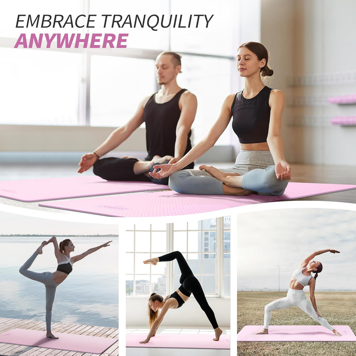 Yoga Mat for Women Men Kids, 1/3 & 1/4 & 2/5 Inch Extra Thick Yoga Mat Non Slip, 72" x 24" TPE Yoga Mats, Workout Mat with Carrying Strap for Yoga, Pilates and Floor Exercises