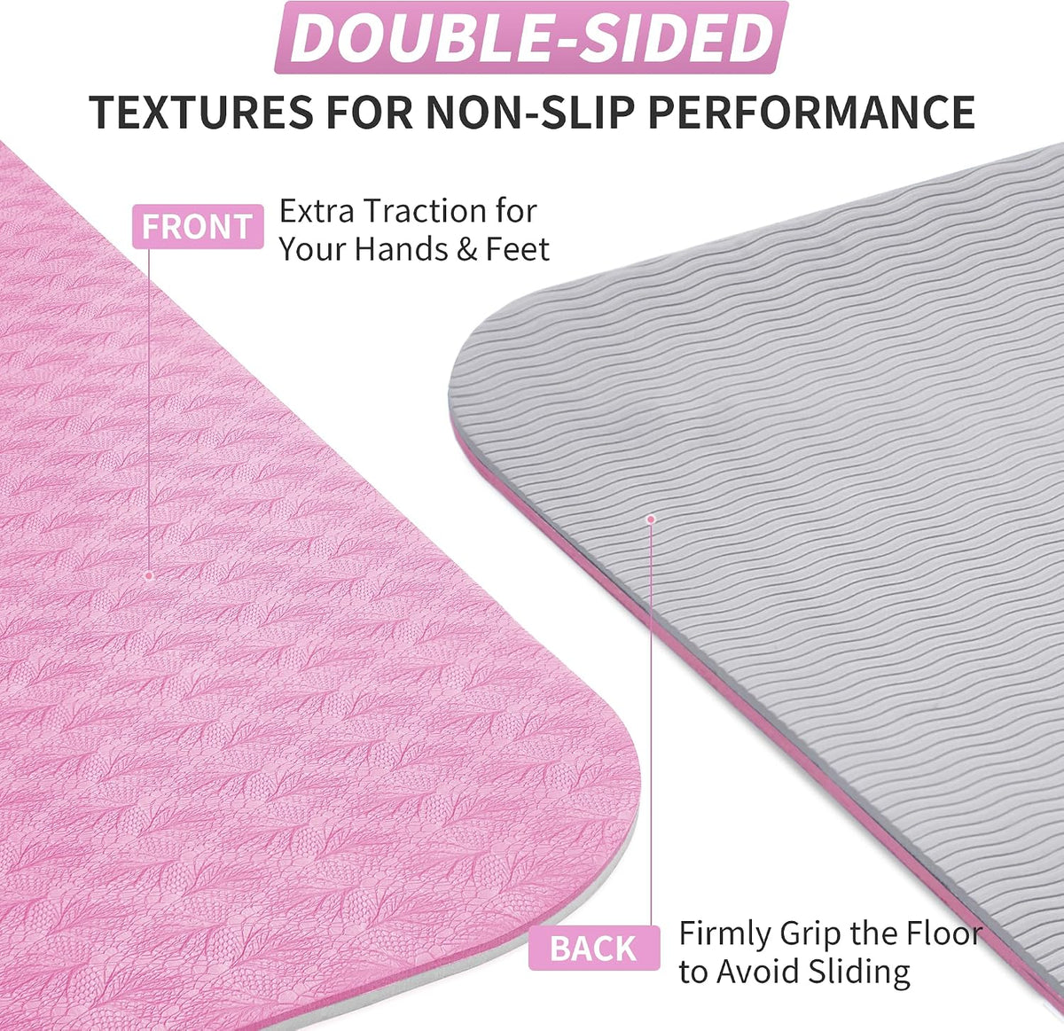 Yoga Mat for Women Men Kids, 1/3 & 1/4 & 2/5 Inch Extra Thick Yoga Mat Non Slip, 72" x 24" TPE Yoga Mats, Workout Mat with Carrying Strap for Yoga, Pilates and Floor Exercises