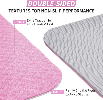 Yoga Mat for Women Men Kids, 1/3 & 1/4 & 2/5 Inch Extra Thick Yoga Mat Non Slip, 72" x 24" TPE Yoga Mats, Workout Mat with Carrying Strap for Yoga, Pilates and Floor Exercises